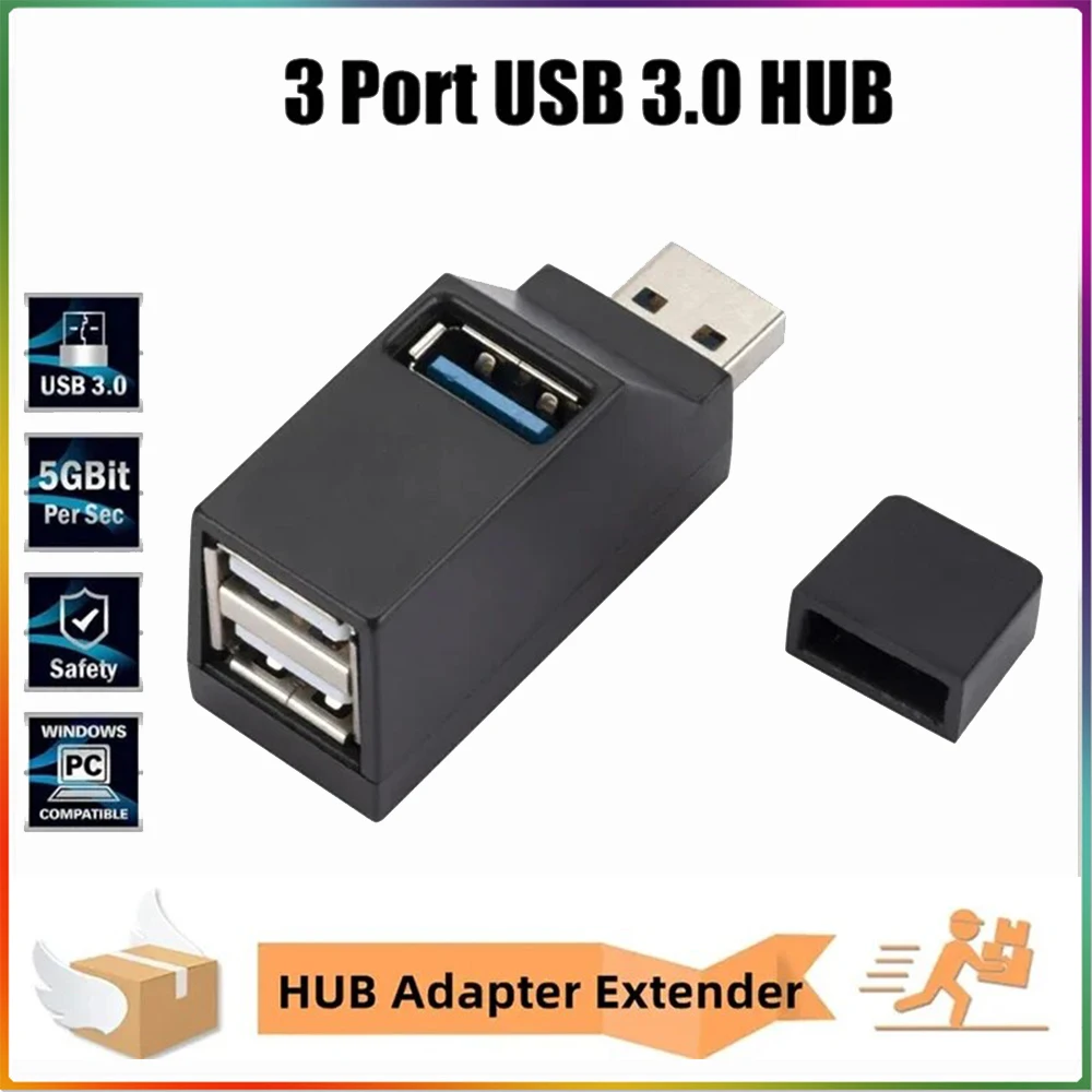 USB 3.0 HUB Adapter Extender Mini Splitter Box 1 to 3 Ports High Speed USB 2.0 For PC Laptop U Disk Card Reader