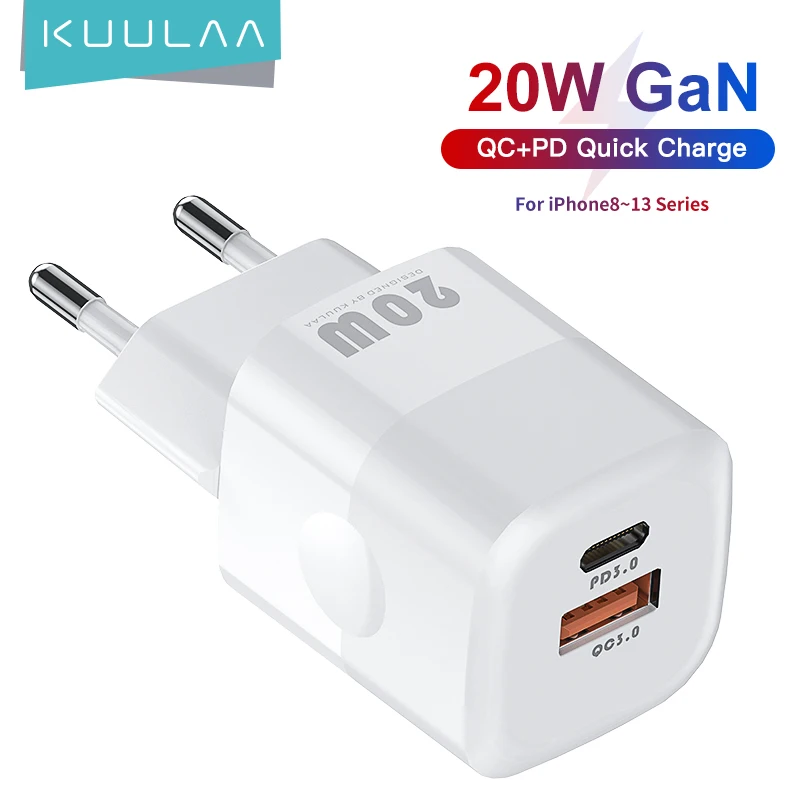 KUULAA 20W GaN USB C Charger Fast Charging Type C PD USB Charger For iPhone 16 15 14 13 Pro Max Samsung S23 Huawei Xiaomi iPad