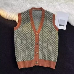 EBAIHUI Men's Sweater Tank Spring and Autumn Vintage V-neck Male Cardigan Vest Contrast Sleeveless Knit Man Top