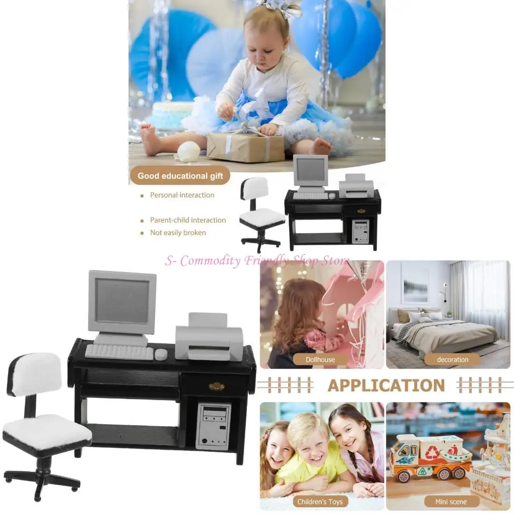 

85AE Professional Doll House Office Furniture Set With Accessories for 1/12 Doll House Scene Display Craft Project Accessory