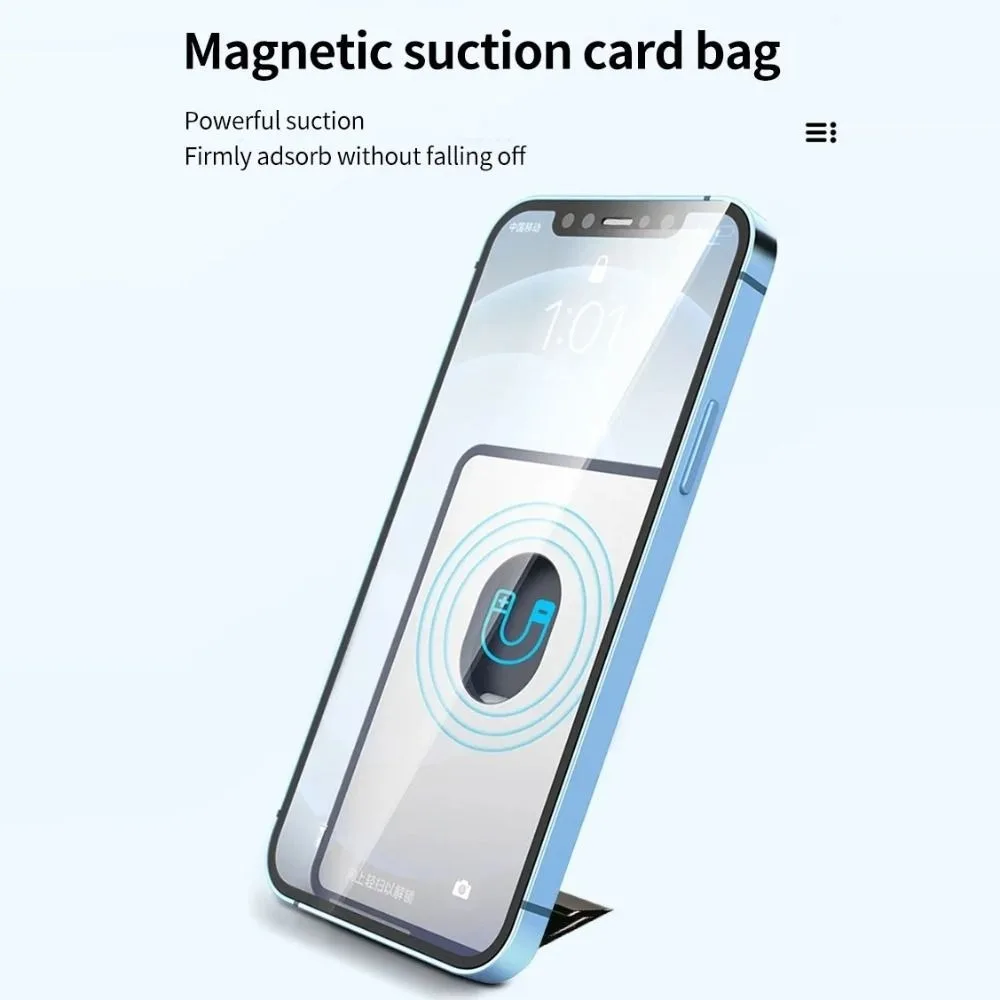 For MagSafe Card Wallet Phone Card Holder Anti-theft Metal Support Magnet Phone Card Bag Leather for iPhone 16 15 14 13 Pro Max