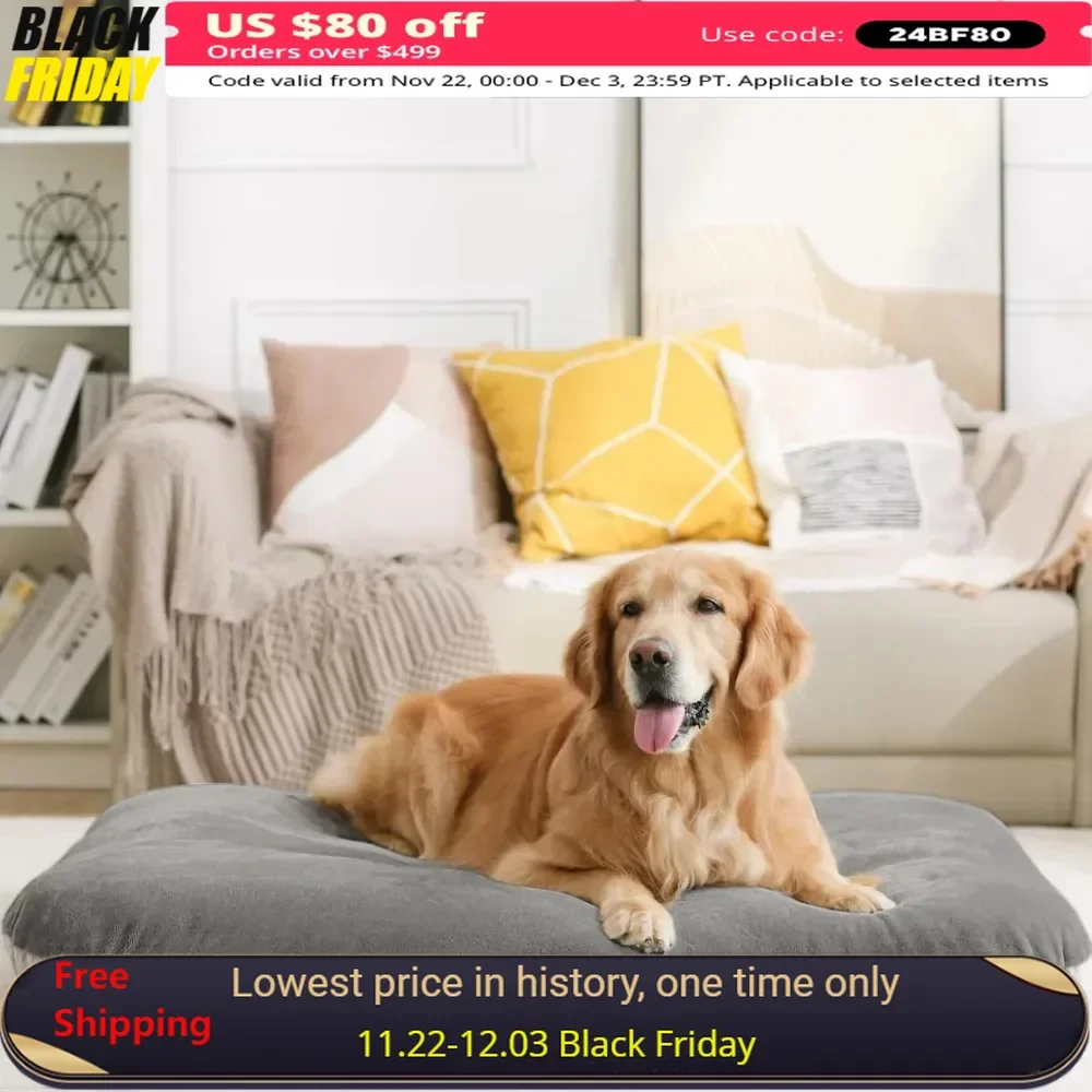 47 Inches Dog Bed with Removable and Washable Cover for XL Dogs, Anti Slip Bottom, Jumbo Orthopedic Foam Dog Bed