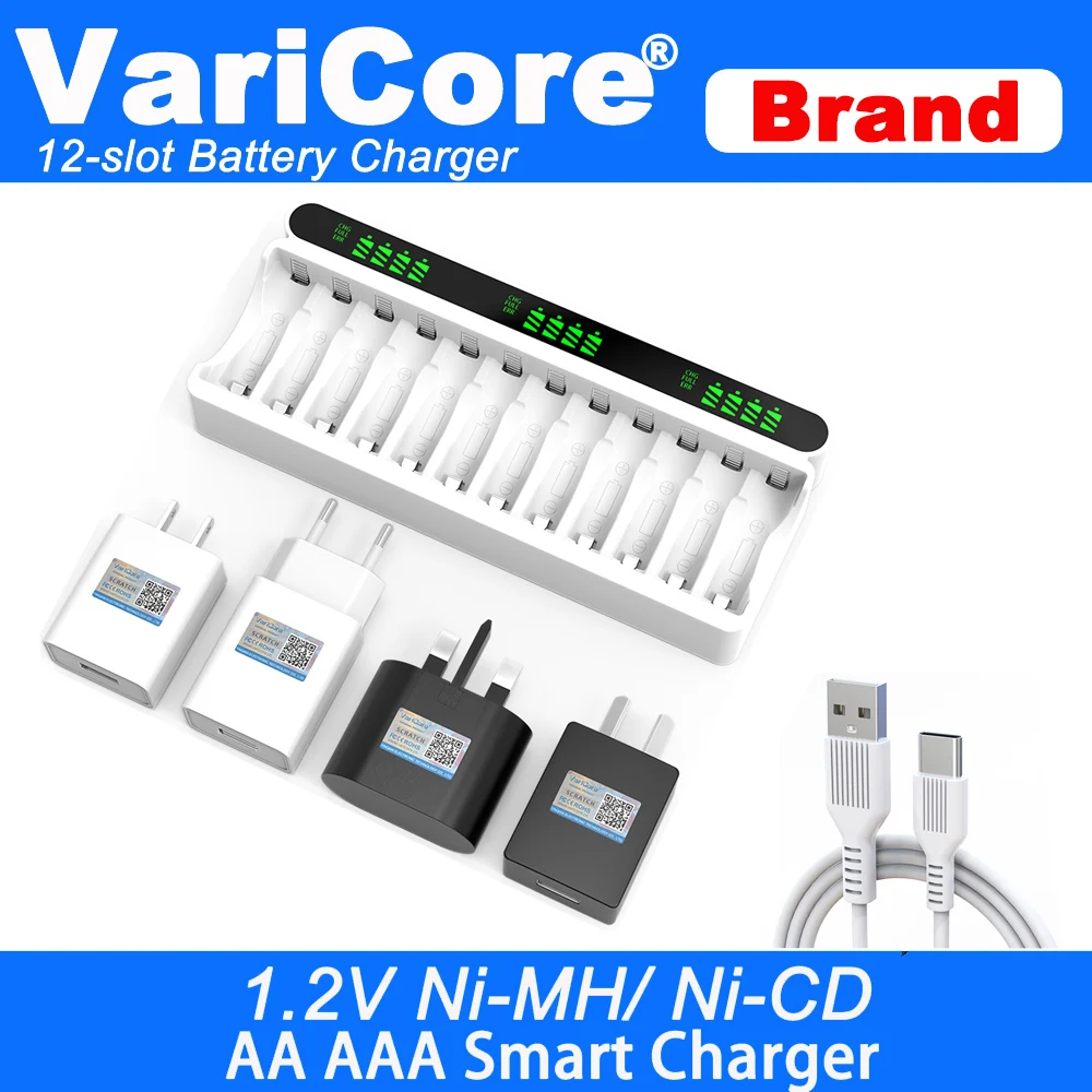 2-12スロットインテリジェントバッテリー充電器（3.7V 1.5Vリチウム18650 26650 21700 18500 18350 16340 1.2V NI-MH Ni-Cd AA AAA 5V 2A対応）