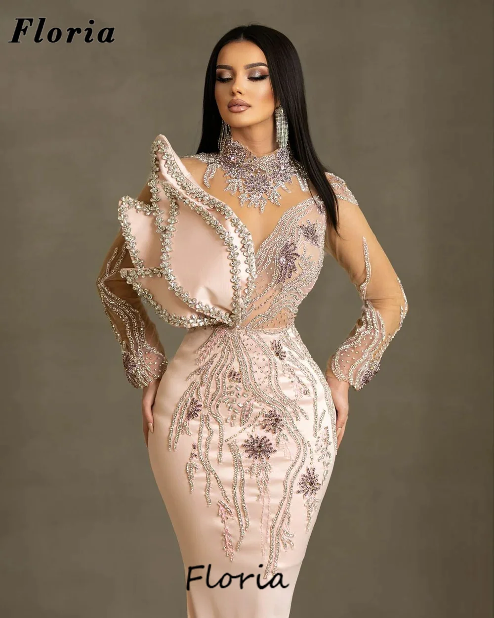 Eleganti abiti da sera con perline rosa chiaro arabo Dubai Stones Prom Dress abiti da Cocktail Party per fidanzamento Vestidos De Gala