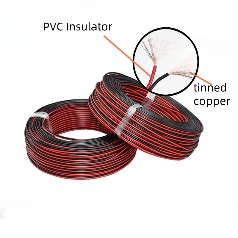 2468 2 Pins Electrical Wire Tinned Copper Insulated PVC Extension LED Strip Cable 30/28/26/24/22/20/18/16 Gauge AWG 5m/10m/20m