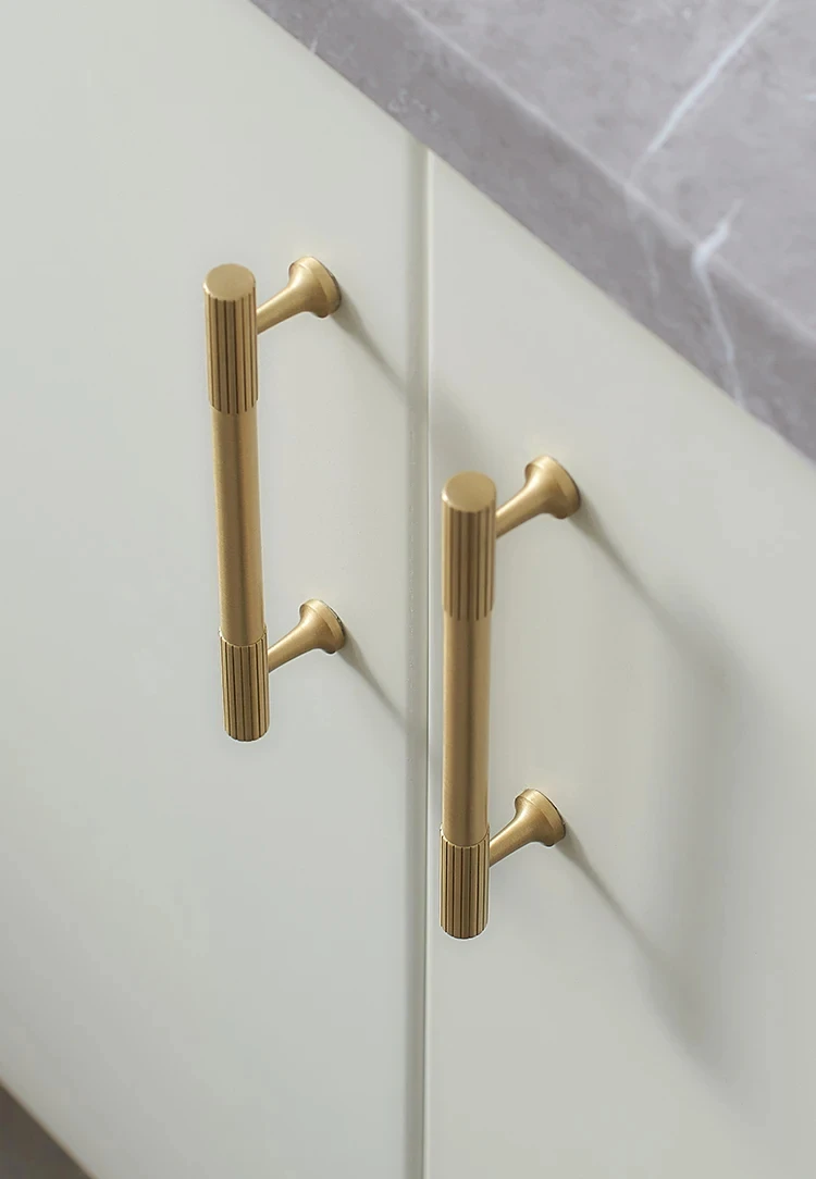 Manija y perilla de armario de cocina de latón macizo, perillas de cajón de latón macizo moleteadas lineales, barra en T, herrajes para armario de cocina y dormitorio