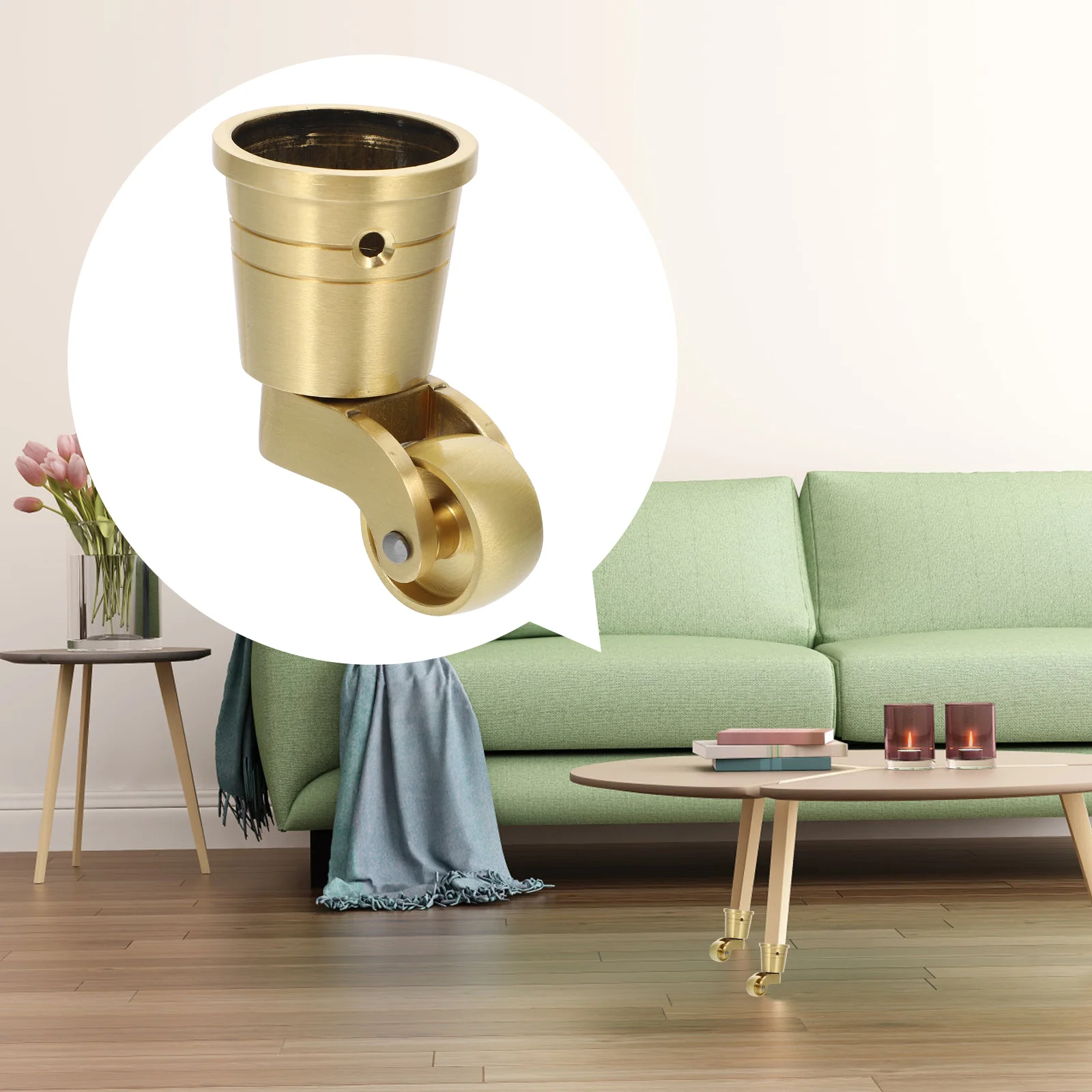 Kastor Cangkir Bulat Kecil Roda Kuningan Kokoh Furnitur Roda Perangkat Keras Aman Lantai Senyap Putar Tugas Berat Kantor