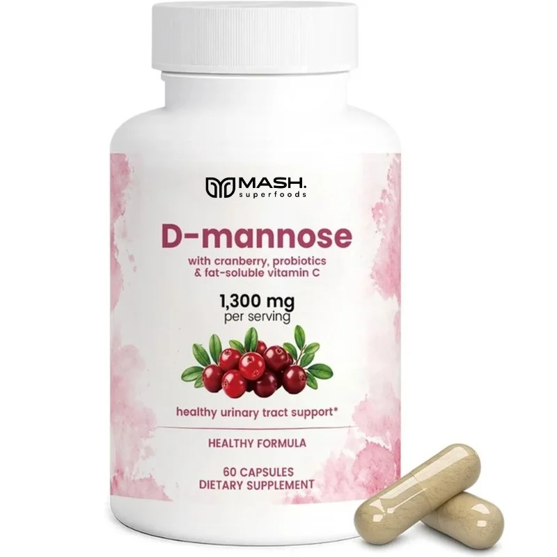 Docteat D-mannose Capsules for Urinary Wellness Support with Cranberry Extract, Probiotic Blend and Vitamin C, 60 Capsules
