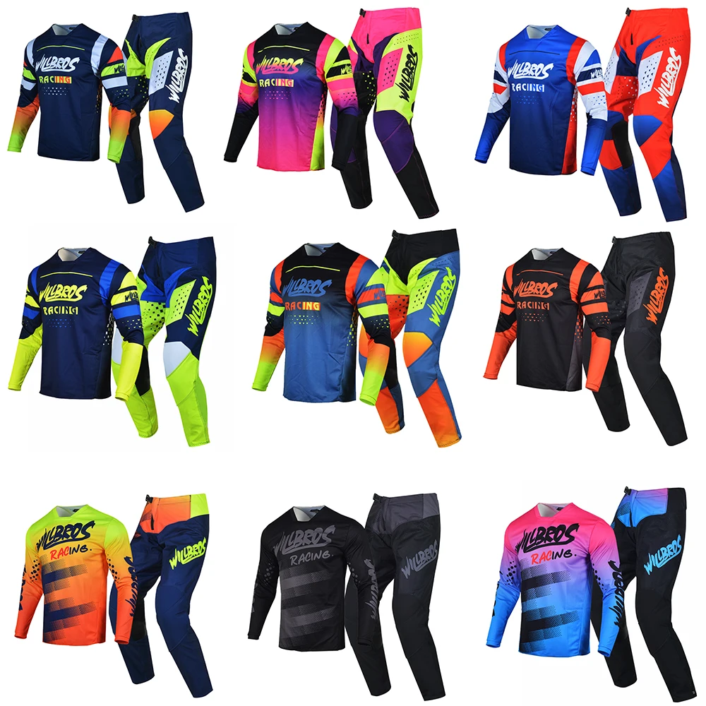 Willbros MX Racing Jersey and Pants Combo Motocross Dirt Bike Offroad Gear Set Riding Enduro MTB Moto For Adult