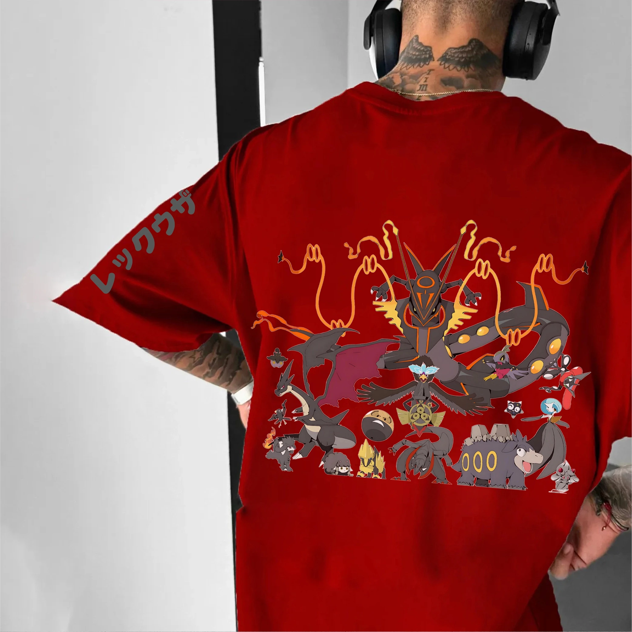 

Лето 2026, хлопковая футболка с изображением покемонов в стиле аниме Rayquaza и легендарный принт на спине с покемонами, красочный дизайн, свободная посадка для мужчин и женщин, повседневная