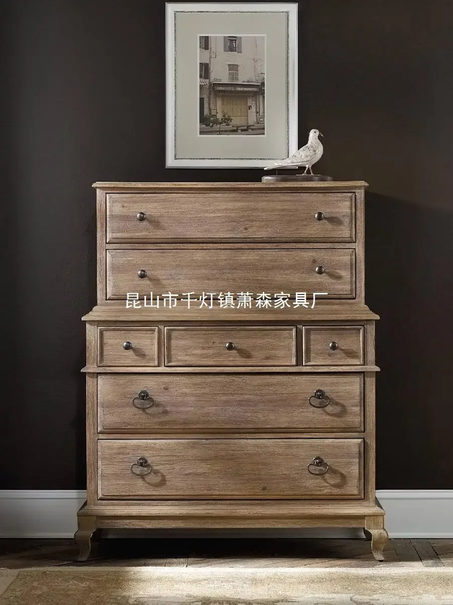 American Style Seven-Drawer Bedroom Multi-Functional Storage High Chest French Retro Storage Cabinet