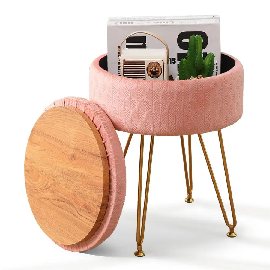 

Пуфик-оттоманка из вельвета с отсеком для хранения и съемной крышкой, круглый, для дивана, подставка для ног с мягким сиденьем, современный стиль, декоративный пуфик для макияжа