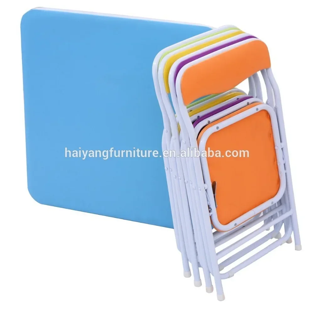 2026 Cheap colorful  folding metal kids study party tables chairs set for children view 2