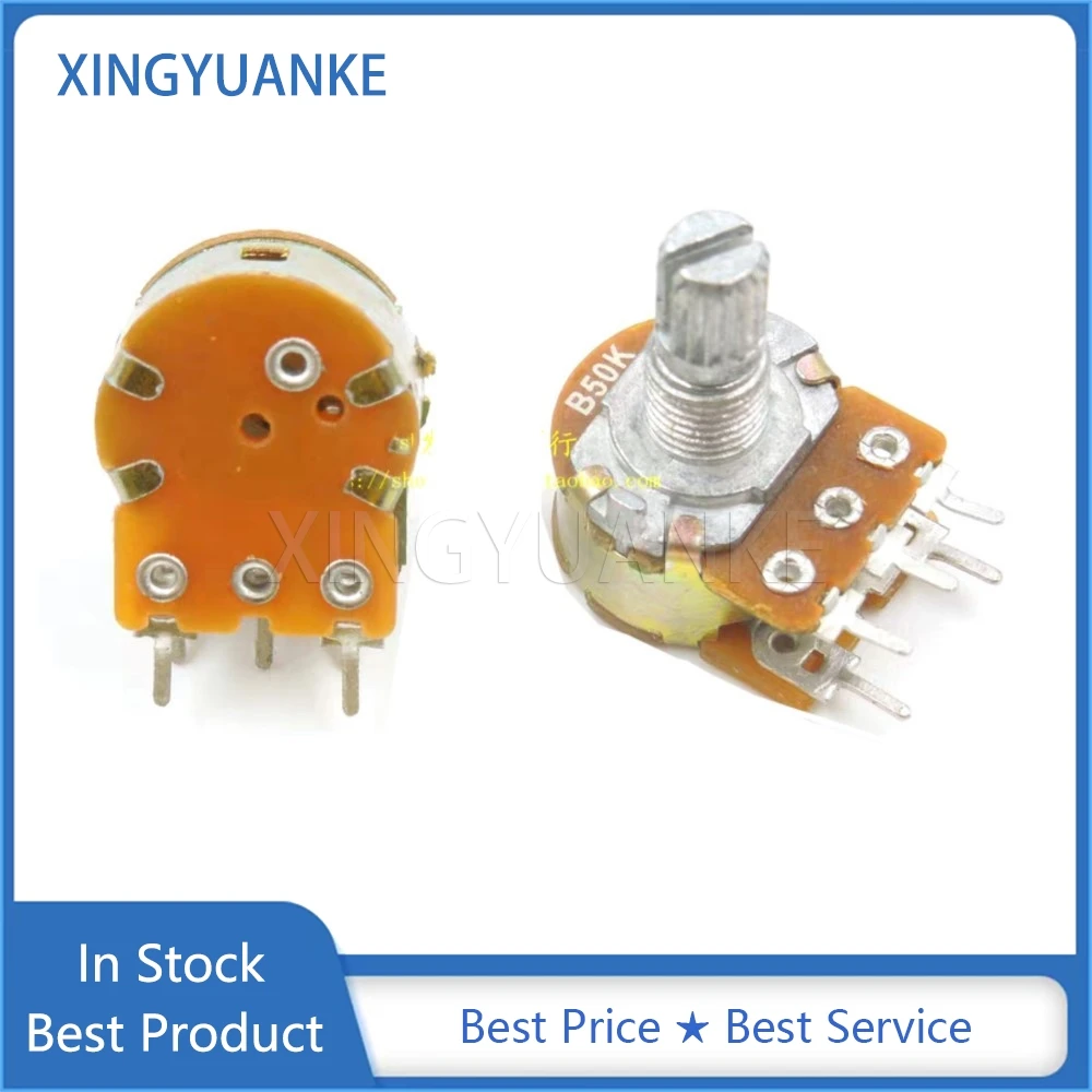 50PCS WH148 Type Single With Switch B5K B10K B20K B50K B100K B500K 5Pins Flower Shaft 15MM Amplifier Volume Potentiometer