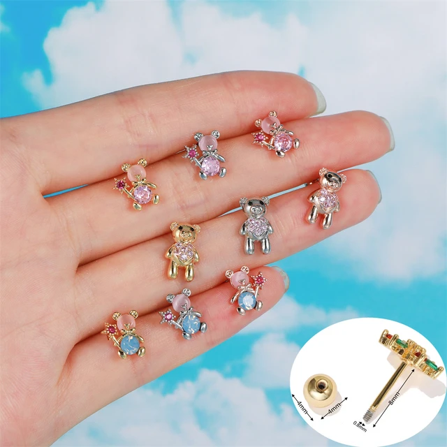 1 pc Sweet Cute Bear Stud Earrings For Women Girl Fashion Shiny Zircon Crystal Piercing Helix Cartilage Stud Earrings Jewelry AliExpress