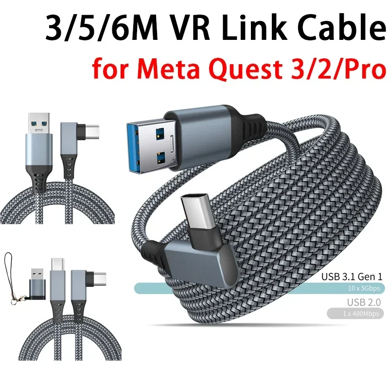 5M Data Line Charging Cable for Oculus Quest 2/Quest Pro PC USB 3.2 Type C Charger Link Cable for Meta Quest 3 VR Accessories