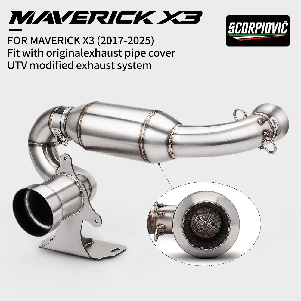 Motorcycle UTV ATV Slip‑On Exhaust Muffler Escape Pipe For Can‑Am Maverick X3 Turbo R RR Max X3 Turbo 2017‑2025 Off‑Road Parts