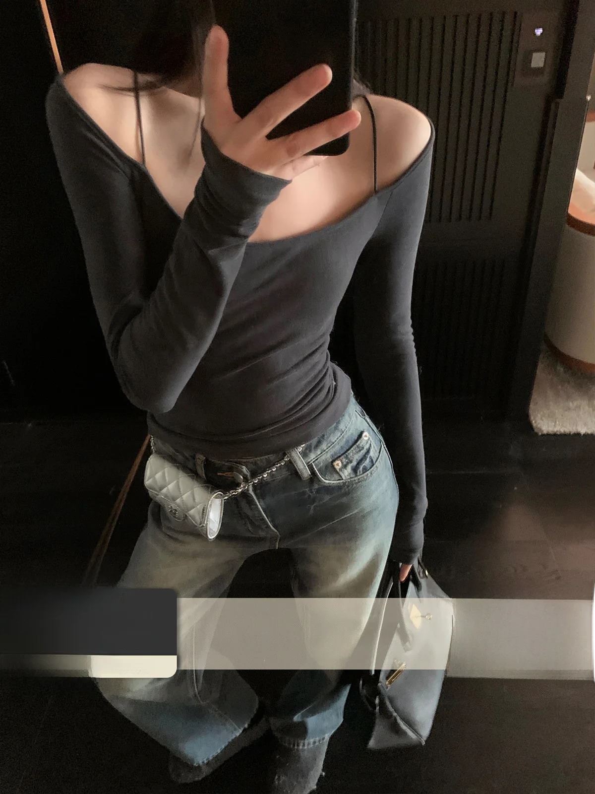 Long Sleeve T-Shirt Women's Slim Fit Base Shirt Sexy One Shoulder Top with Chest Pad Autumn New Style Cool Wind Pure Color