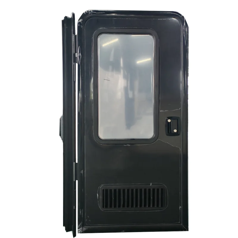 Camper Trailer Doors Custom 620x1400mm All Black Aluminum Alloy Left-opening Caravan Truck Trailer Entry Doors with Air Vent