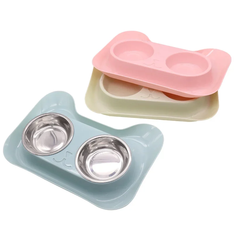 Pet Double Bowl Plastic Kitten Dog Food Drinking Tray Feeder Cat Feeding Pet Supplies Accessories Dog Accessories Pet Bowl