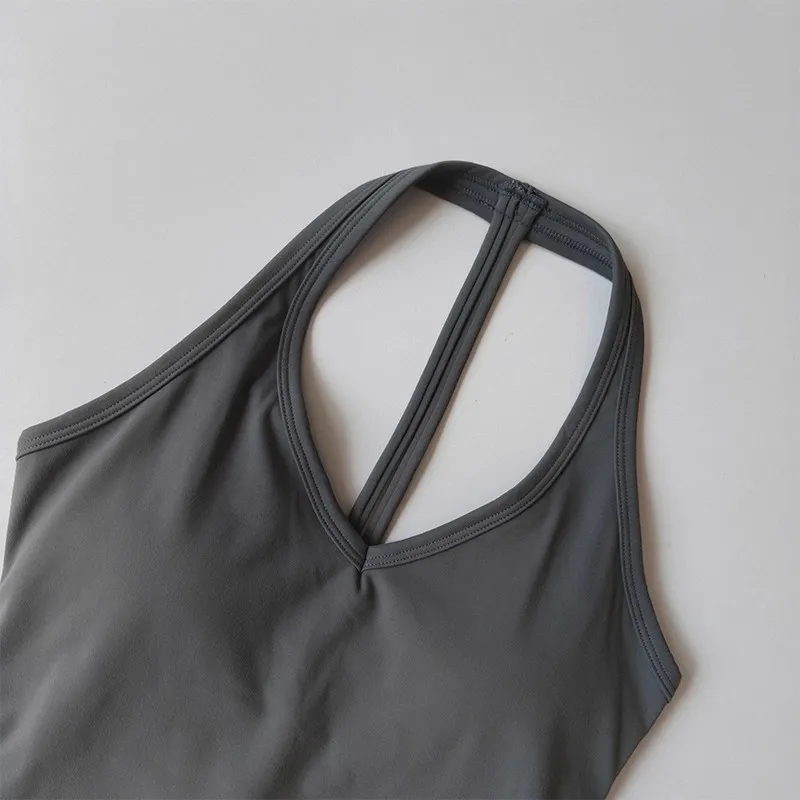 Women's Summer V-Neck Yoga Sports Vest Hanging Back Neck Design Outdoor Running Training Gathered Fit Active Wear Top image 5