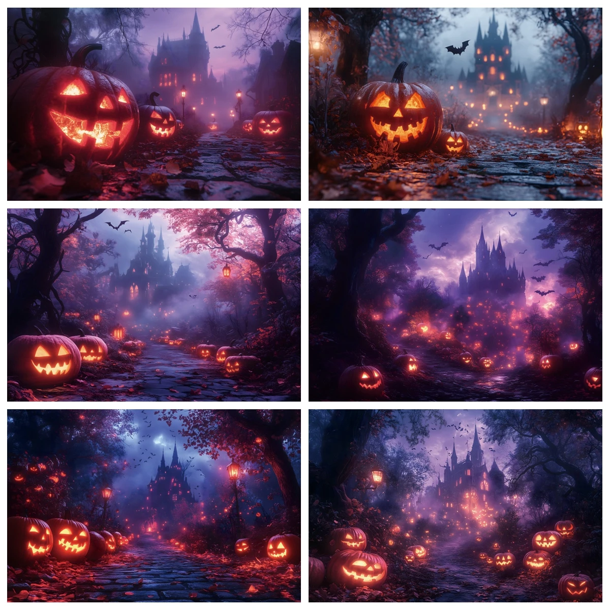 

Purple Halloween Photography Backdrops Horror Night Forest Pumpkin Light Castle Kid Birthday Party Decor Background Photo Studio
