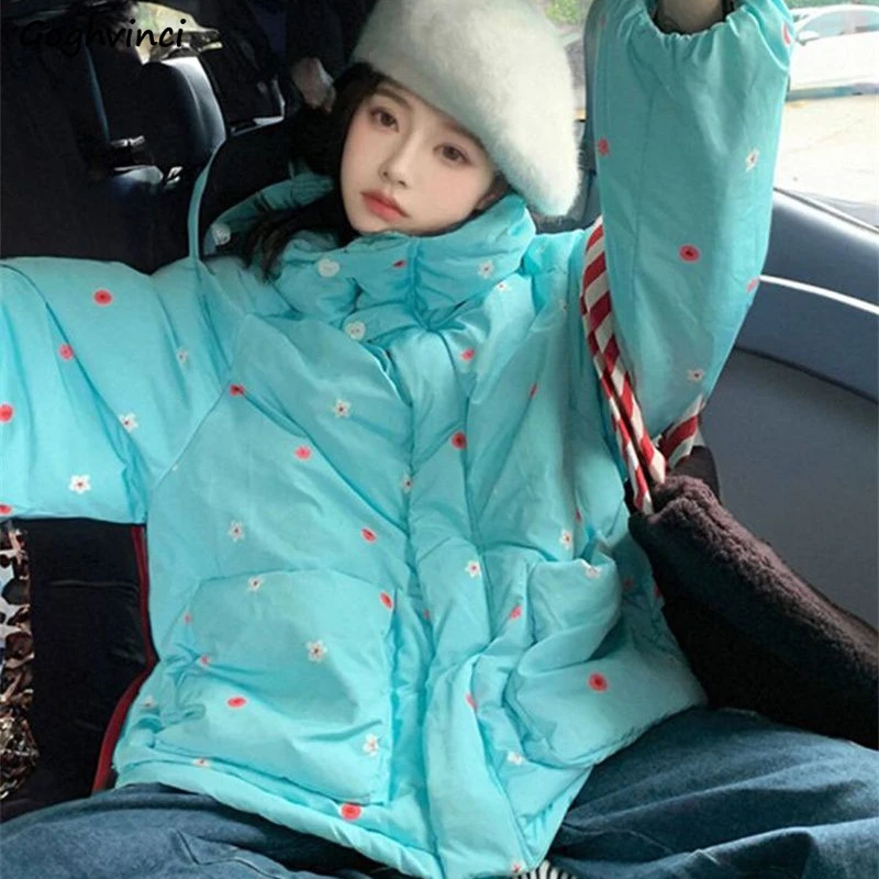 

Parkas for Women Floral Thicken Korean Fashion Loose Fit Cold-proof All-match Hooded Popular Streetwear Outwear Hotsweet Slouchy
