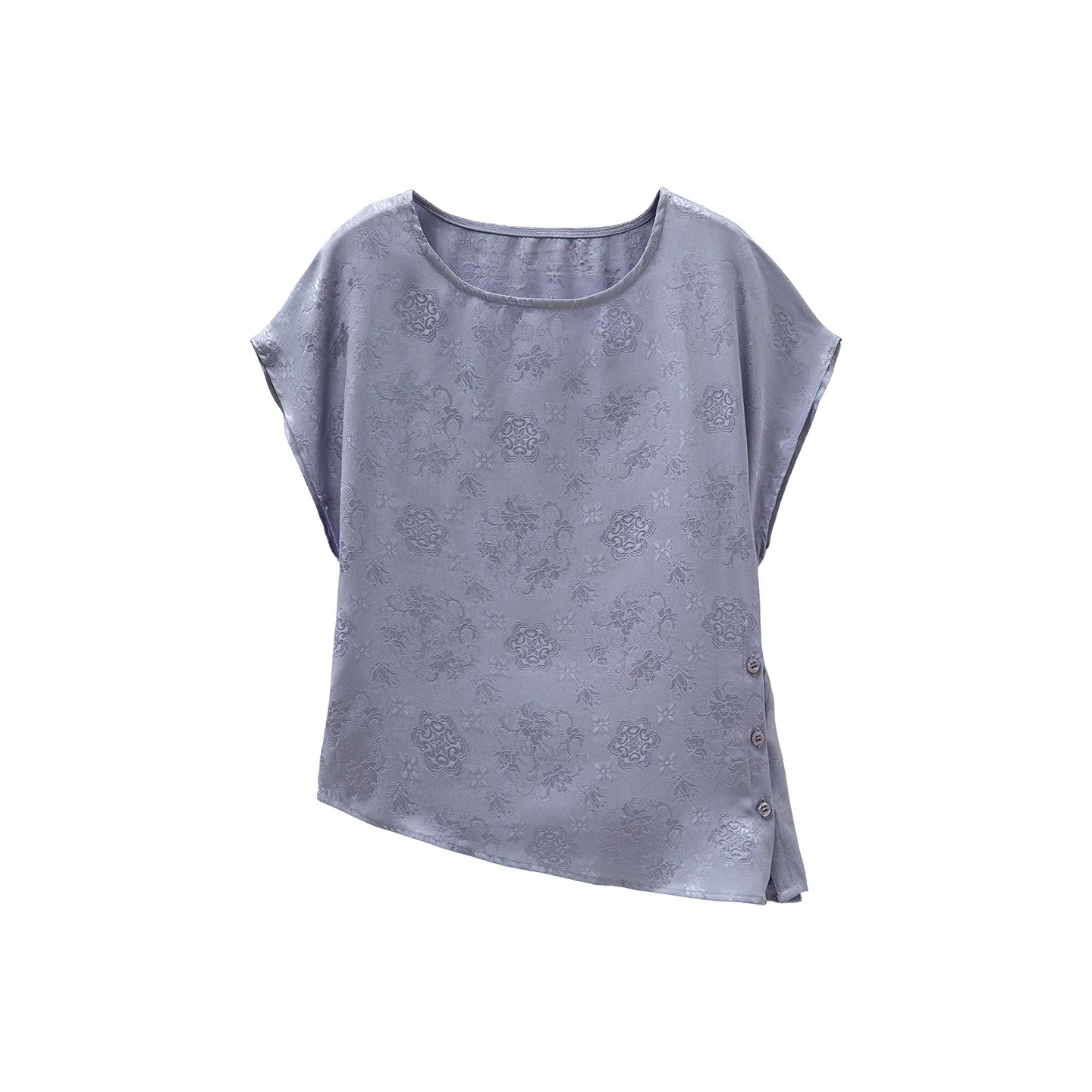 Winsleter-100%Real Silk Elegant T-Shirt, O Neck Hua Luo, Women Hypotenuse Design Breathable Loose Top, 2026 Autumn New T68264CC