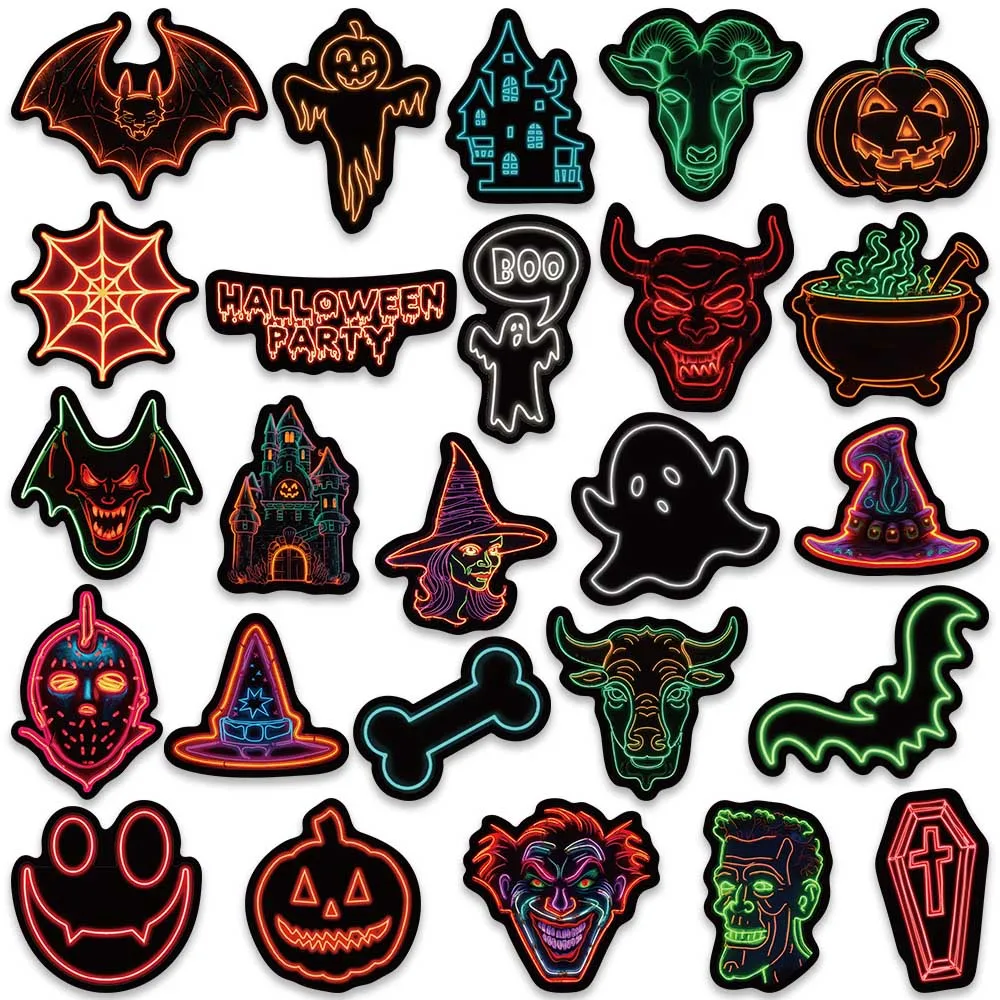 50pcs Terror Halloween Stickers Funny Neon Lights Graffiti Decals For Laptop Luggage Skateboard Phone Scrapbook Diary Sticker