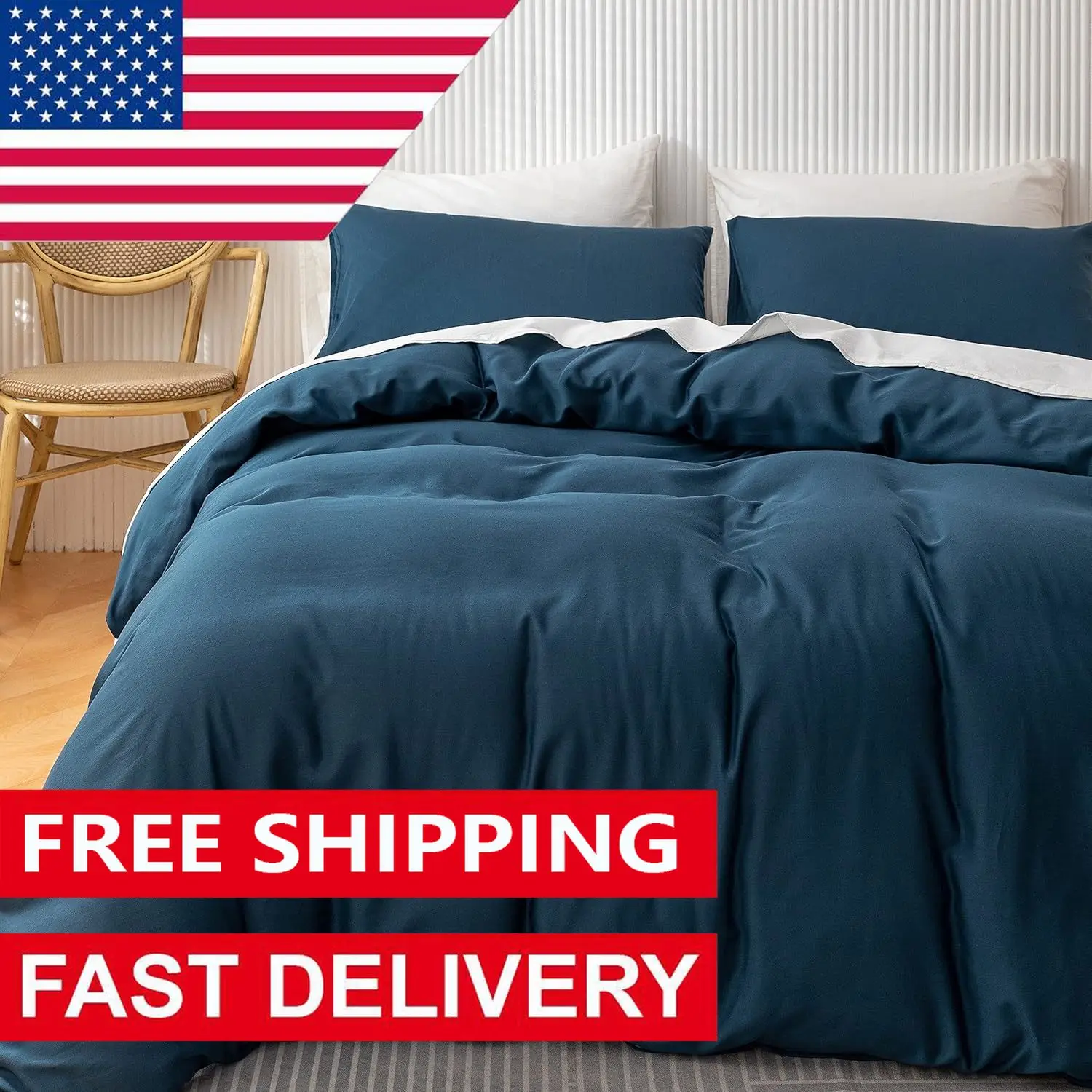 Extra-Long Staple Cotton Duvet Cover Set King Size, Ultra Soft and Breathable Comforter Cover with Zipper Closure, High Thread