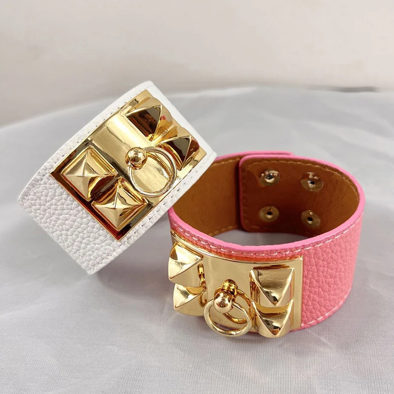 High Quality 10 Color Style Wide PU Leather With Stainless Steel Bracelet For Men Women Brand Jewelry Gift
