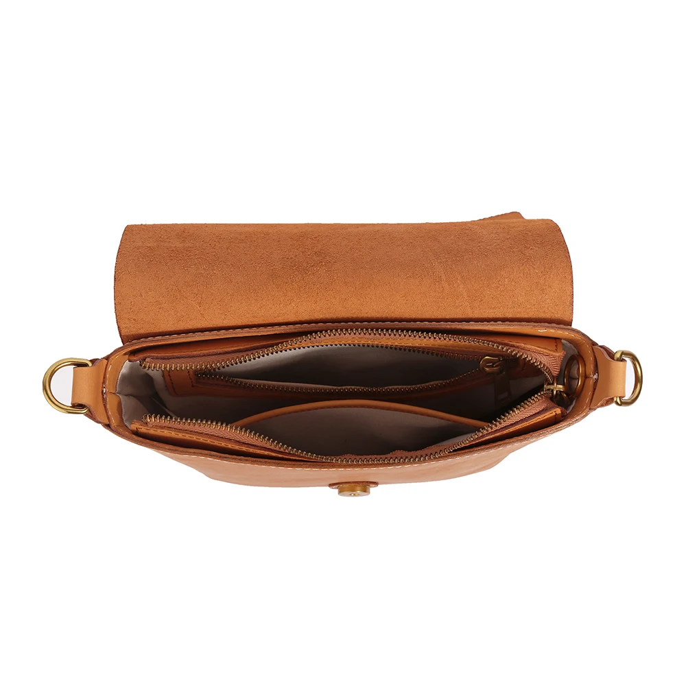 Plant Tanned Leather Shoulder Bag for Women Retro and Fashionable Flip Cover Mailman's Bag Crossbody Bag