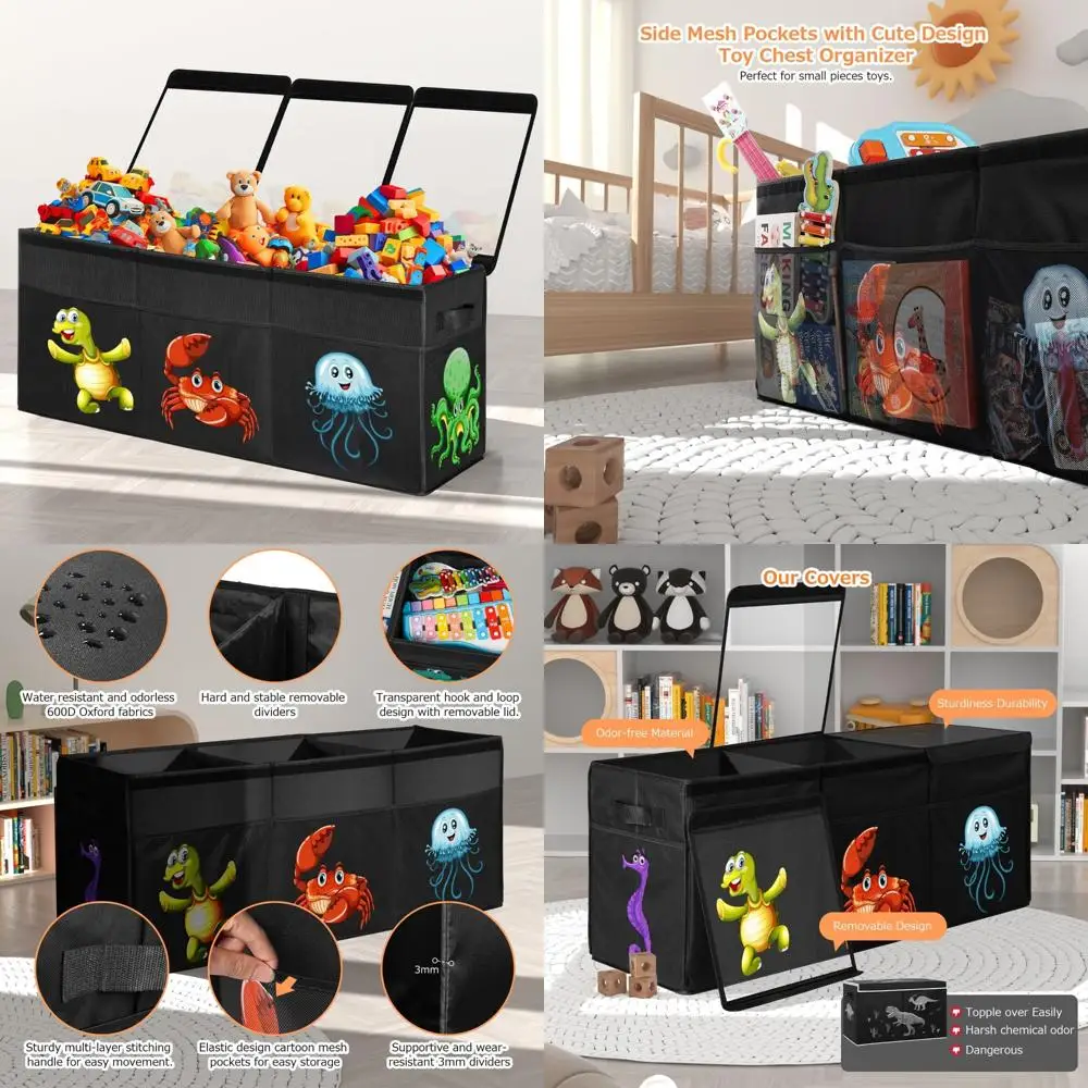 

Большой прочный ящик для хранения игрушек с крышками, вместимость 155 л, складной органайзер для детей, идеально подходит для мальчиков и девочек, 42x16x14 дюймов