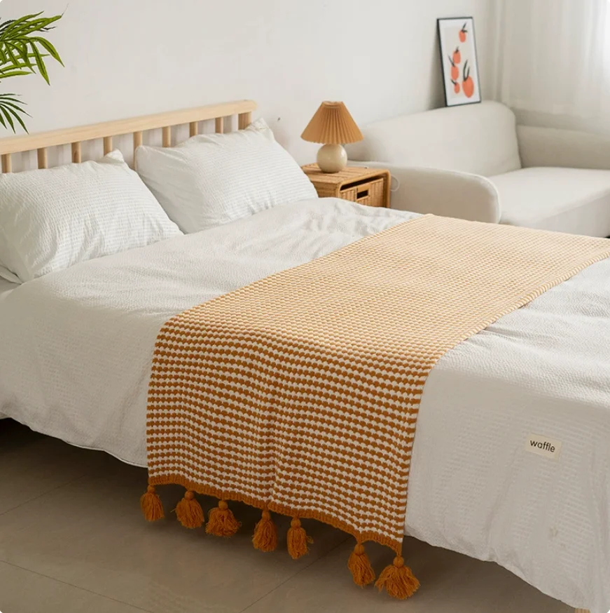 Two-tone Pineapple Check Bed Runner, Homestay Living Room Sofa Blanket, Office Air Conditioning Blanket, Nap Shawl Throw Blanket