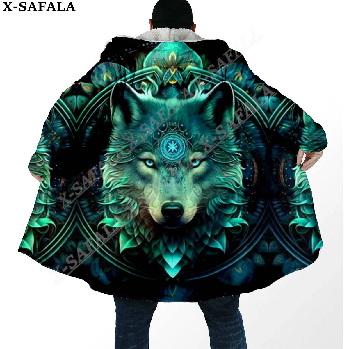 

Native Dark Angry Wolf Moon 3D Print Dream Cloak Thick Warm Hooded Men Overcoat Coat Windproof Fleece Cape Robe Blanket-12