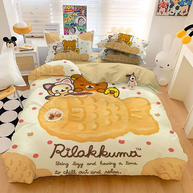 Cartoon Rilakkuma Bed Three Piece Set Anime Kawaii Dormitory 1.2M Bed Sheet Quilt Cover 150X200CM Pillowcase Three Piece Set