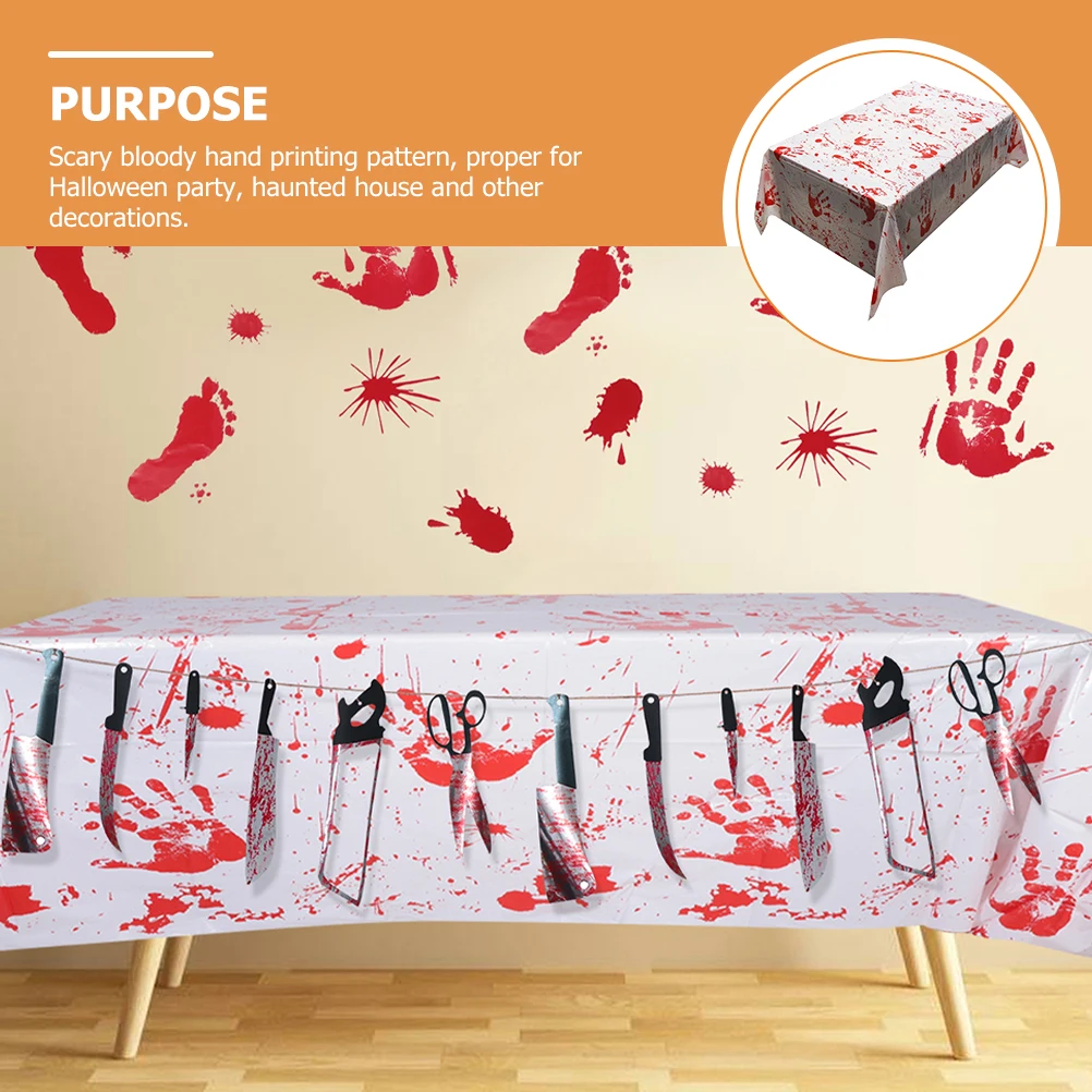 

Bloody Handprint Halloween Party Black Garland Decor Waterproof PVC Festival Scary Halloween Table Cover Dining Cover