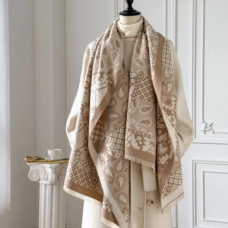 

European and American fashion imitation cashmere scarf with cashew texture fashion shawl, air-conditioned room warm scarf