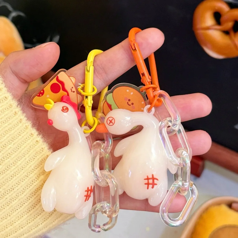 

Cute Cartoon Detect UV Color Change Duck Pendant Creative Unique Roast Duck Keyring Funny PVC Roast Chicken Keychain Couple