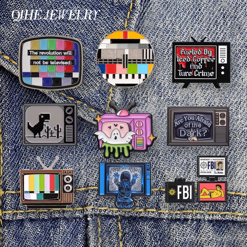 Retro TV gesammelt Emaille Pins benutzerdefinierte Horror Film Inspiration Brosche Revers Abzeichen Kleidung Rucksack Zubehör Punk Schmuck Geschenk