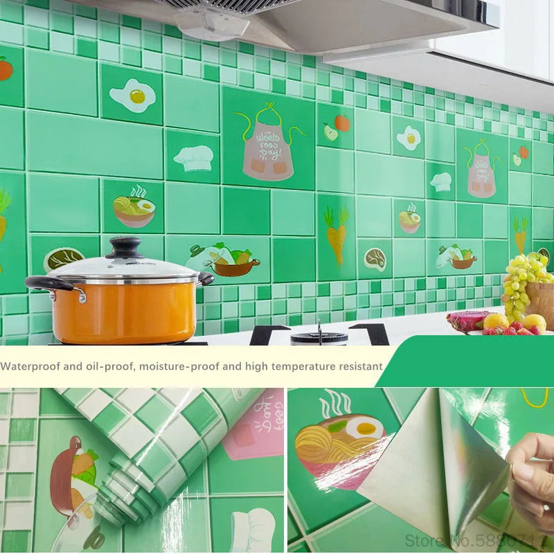 5M High Temperature Waterproof Fireproof Oilproof Wall Stickers Self-adhesive Wallpaper For Kitchen Decoration