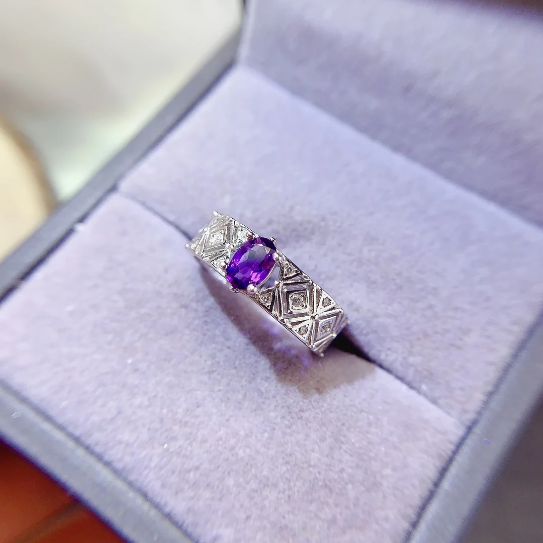 SHILOVEM 925 sterling silver Natural amethyst rings  fine Jewelry women wedding gift wholesale  4*6mm  lj0406558agz