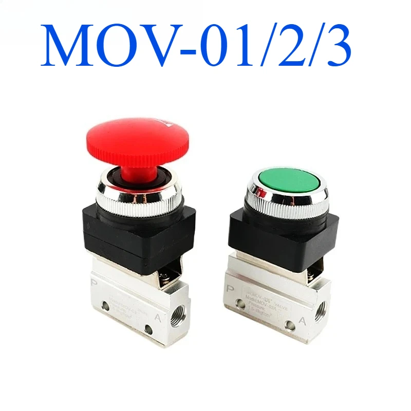 MOV-01/02/03 03A Pneumatic Push Button Valve | Manual Momentary Air Control Switch | Industrial Machinery Mechanical Valve