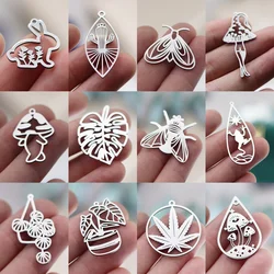 3pcs DIY Jewelry Tassels Leaf Earrings Craft Cute Rabbit Mushroom Necklace Jewelry Making Insect Charms Stainless Steel Pendant