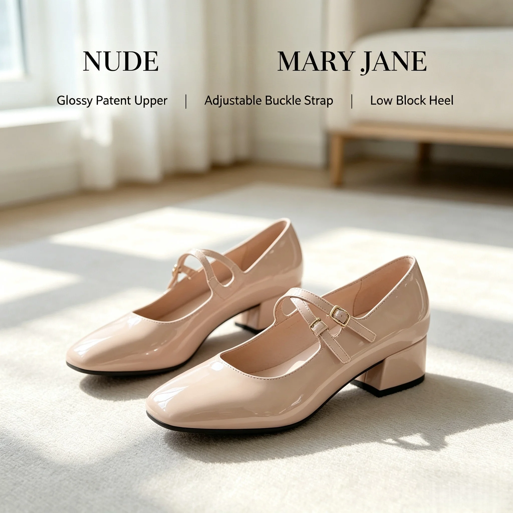 Brand on Sale Vintage Mary Jane Shoes 51522e Designer Low-Heeled Flats and Round-Toe Patent Leather Double-Strap Dress Shoes