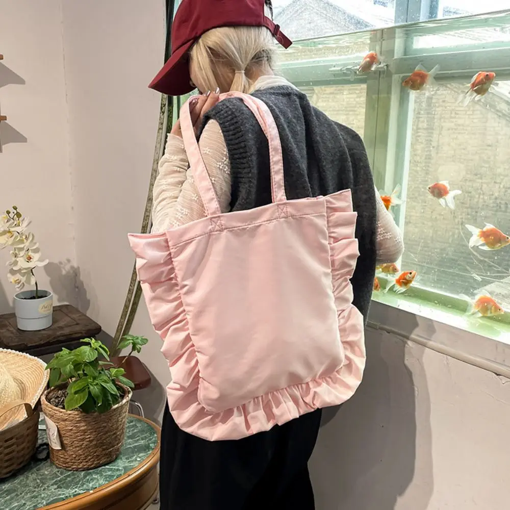 Bolso de hombro con volantes de nuevo diseño a la moda, bolso plisado con volantes de Color sólido de estilo francés, bolso dulce de gran capacidad para mujer y niña