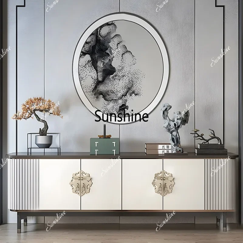 

YNew Chinese-style small apartment TV cabinet simple light luxury solid wood storage integrated against the wall