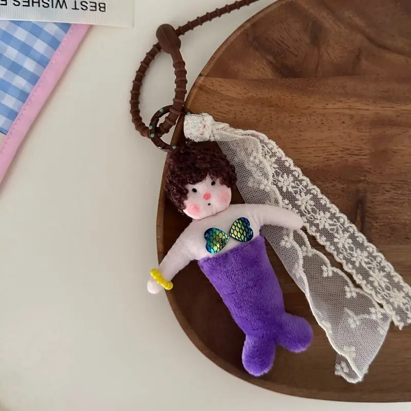 Cute Girl Plush Doll Keychain For Bag Pendant Creative Mermaid Doll Stuffed Keyrings For Backpack Accessories Kawaii Gifts 2024