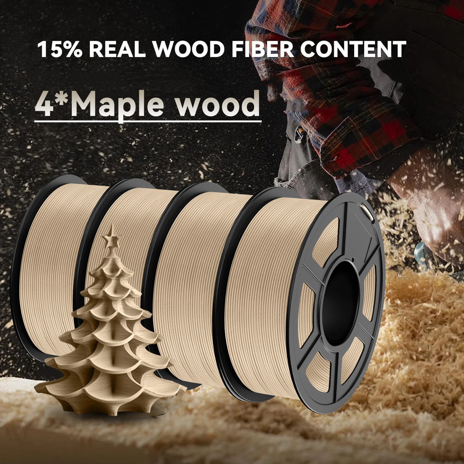 JAYO 4 Rollen/Set Holz-PLA 3D-Filament 1,75mm 1,1KG PLA Holztextur 3D-Drucker-Filament 15% Holzfaser 3D-Druckmaterialien