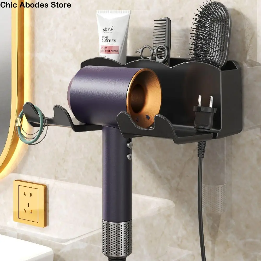 Accessori per il bagno Porta asciugacapelli in plastica Elegante porta asciugacapelli a parete con supporto per ventilatore a punzonatura gratuita
